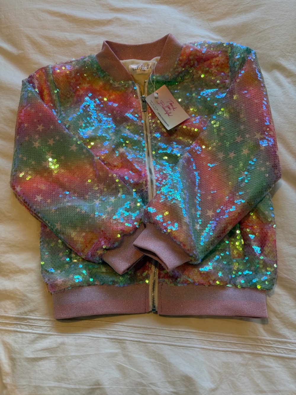 Sequin Rainbow Bomber Jacket - Pink